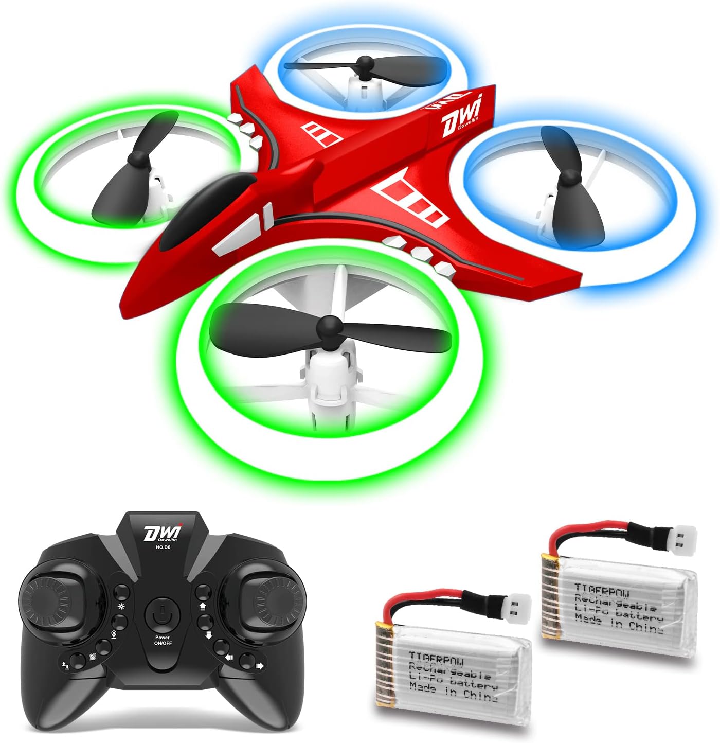 Dwi Dowellin 4.9 Inch Mini Drone for Kids Crash Proof LED Lights One Key Take Off Landing Flips RC Remote Control Small Drones Toys for Beginners Boys and Girls Adults Nano Quadcopter, Red