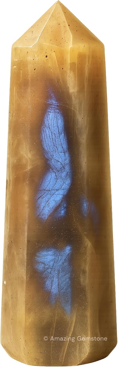 Amazing Gemstone Sun Moonstone Crystal Towers - Natural Healing Crystal Point Obelisk for Reiki Healing and Crystal Grid (3 Inch)