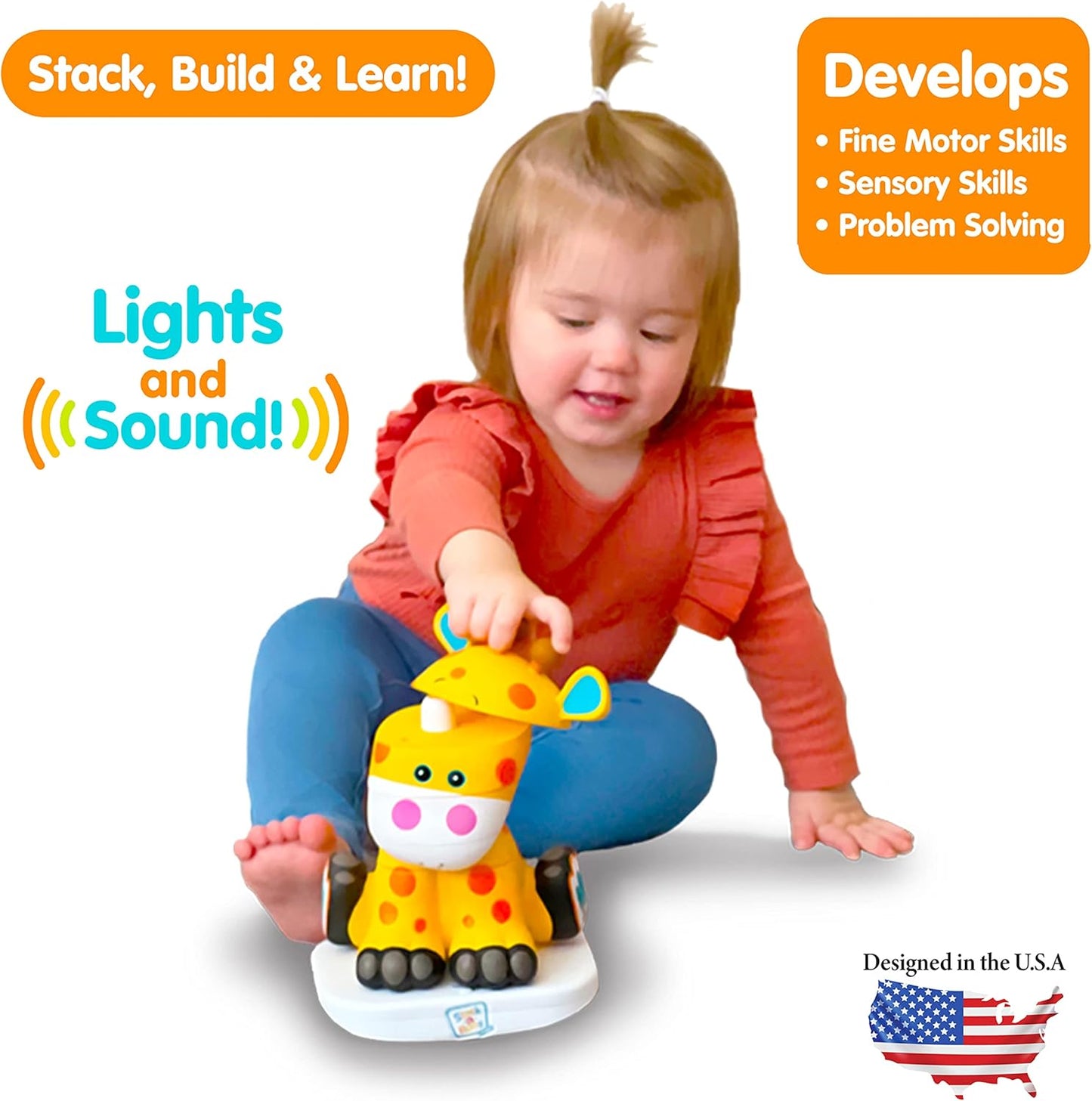 Stack-a-Roos Baby Giraffe by Salus Brands - Animal Stacking Toy, Educational Early Learning Toy for Infants Babies Toddlers, Age 12+ Months - Great Baby Gifts, STEM