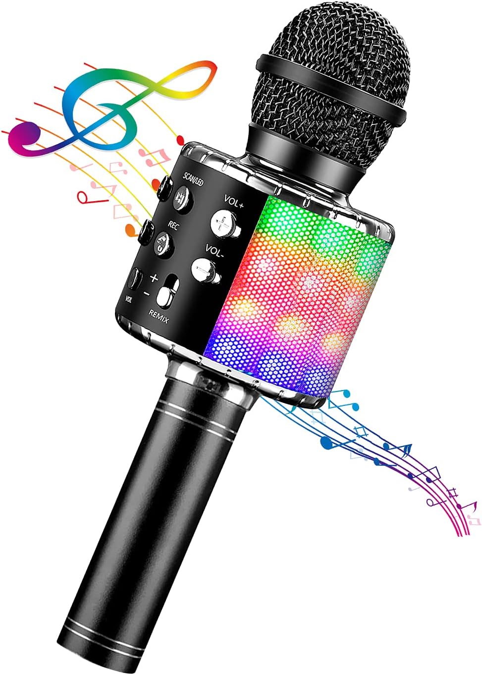 BlueFire 4 in 1 Karaoke Wireless Microphone with LED Lights, Portable Microphone for Kids, Great Gifts Toys for Kids, Girls, Boys and Adults (Black)