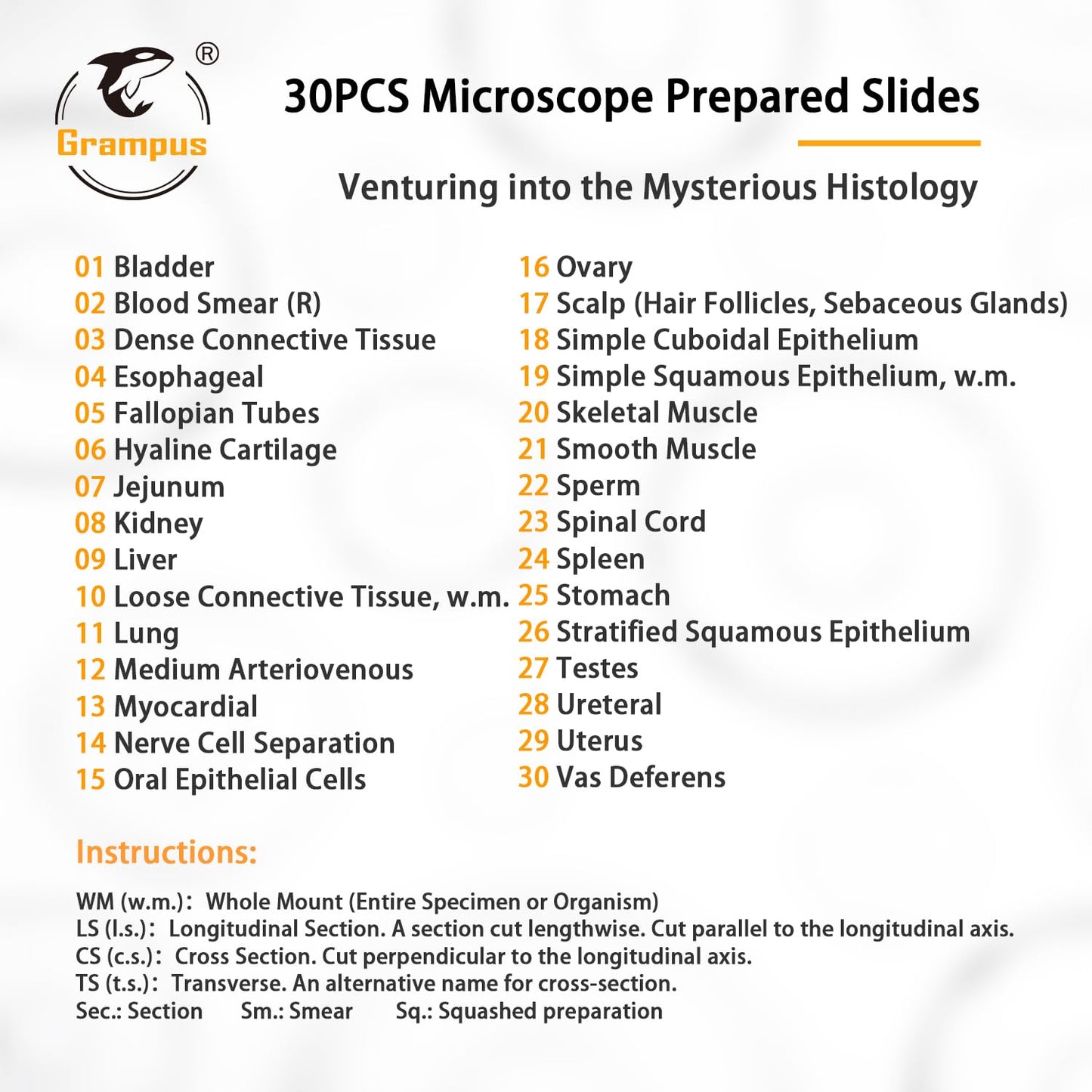 30 Prepared Microscope Slides with Specimens for Kids Students - Histology, for Biological Science Lab, Children's Science Education, Homeschooling Use