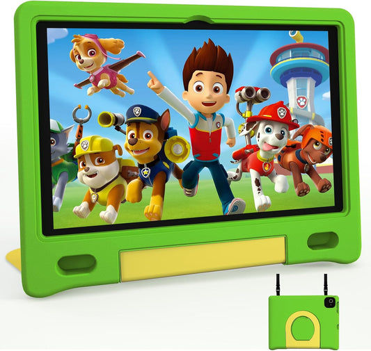 JREN Kids Table 10.1" ｜Android 14 Tablet for Kids｜64GB Storage｜Octa-Core｜WiFi ｜Cameras｜Parental Control｜Kids Content｜Case Included Great Gift for Children Ages 3-12 Years Old Green