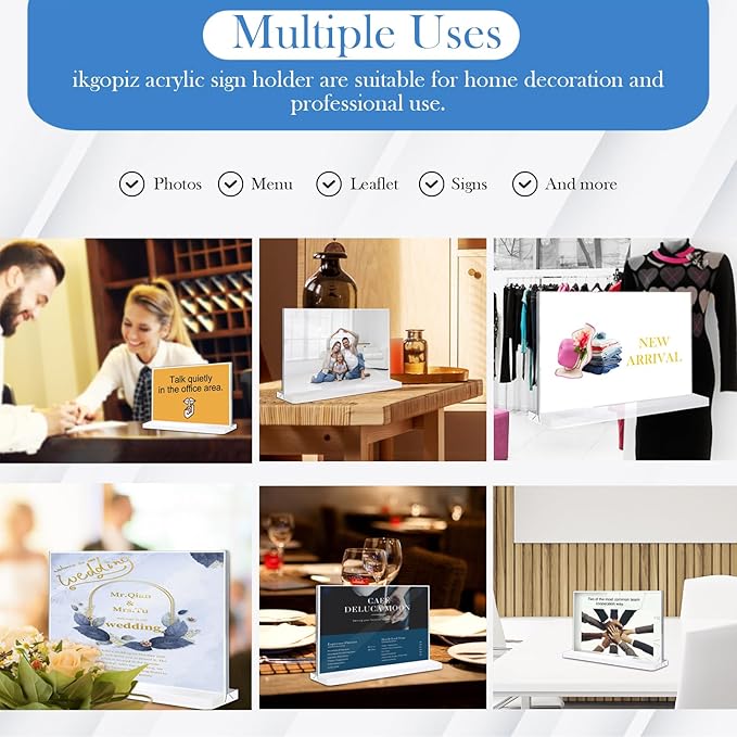 Acrylic Sign Holder 11 x 8.5 inches 6 Pack Horizontal Desktop Display Stand, Sign Holder, Suitable for Restaurants, Promotions, Photo Frames, Events, Meetings Acrylic Display Holder