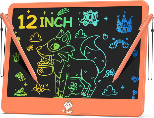 LCD Writing Tablet for Kids 12 Inch, Kids Learning Toys Drawing Pad for Girls Boys, Erasable Doodle Board for Toddlers 3 4 5 6 7 8 Year Old Travel Essentials, Christmas Birthday for Kids - Orange