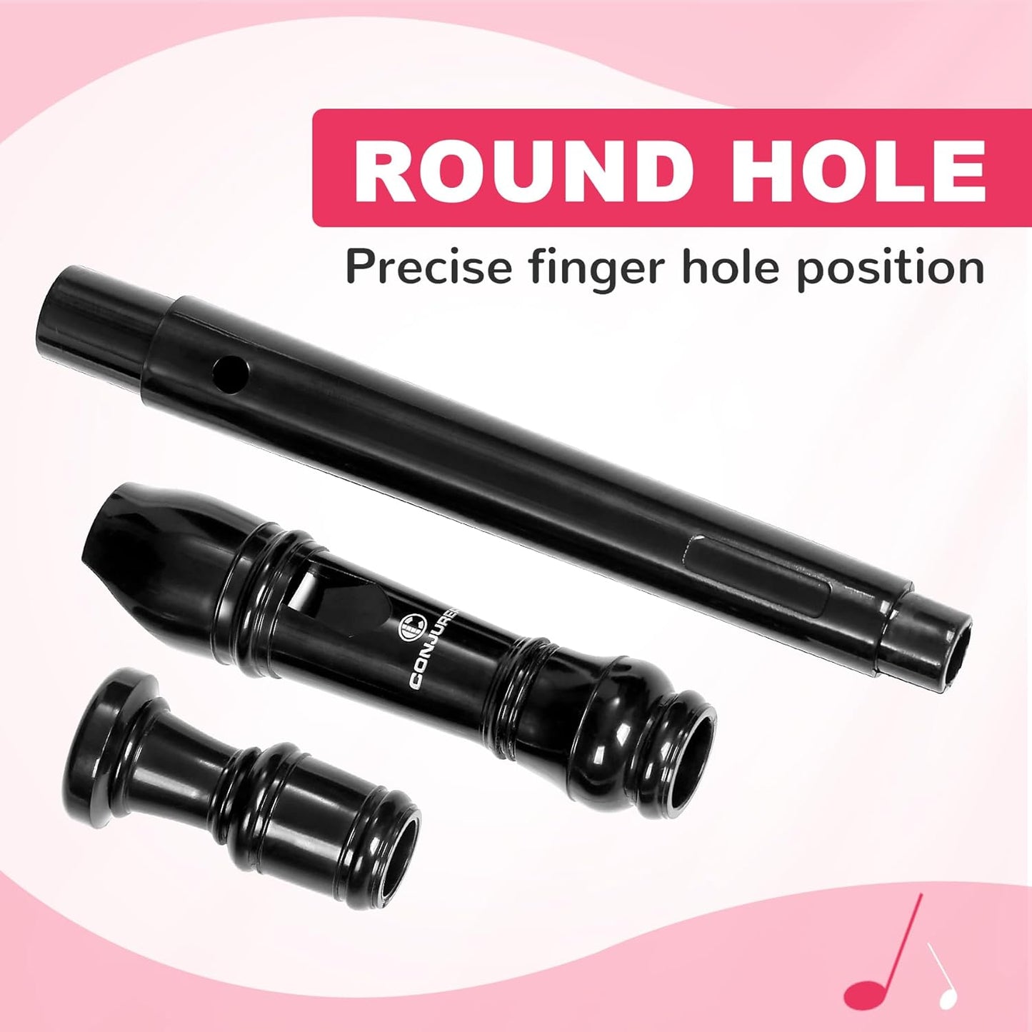 Soprano Recorder Instrument for Kids Student - German Fingering 8 Hole Flute ABS Descant Recorders for Beginners 3pcs Removable with Cleaning Rod and Storage Bag, Black