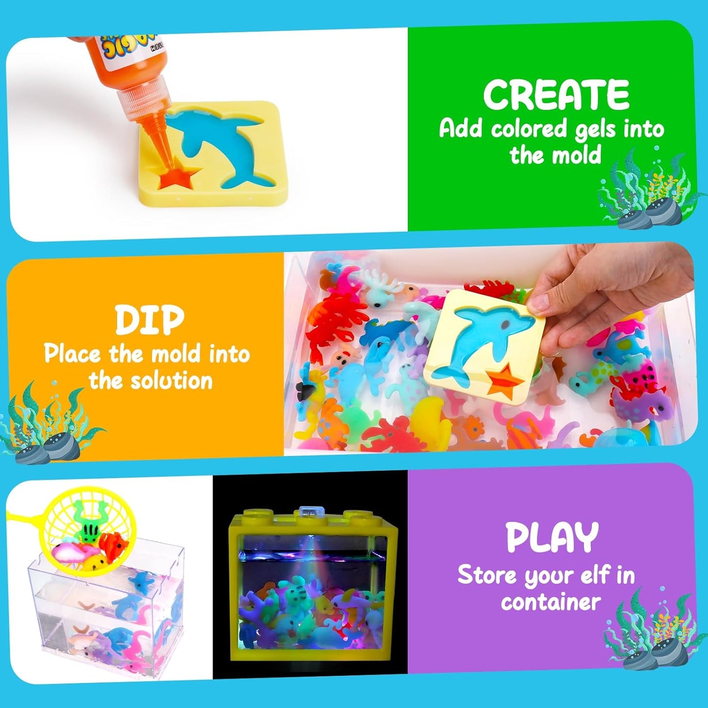 Magic Water Elf Toy Kit, Aqua Fairy Water Gel Kit for Kids with 20 Magic Gel &16 Shape Molds-DIY Elf Kits Make Your Own Water Pets Arts and Crafts for Kids 4-6 7 8 9 10 Year Old Boy Girl Gifts