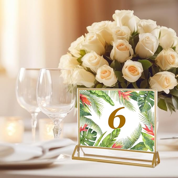 8PCS 6x4 Acrylic Sign Holders with Golden Border, Double-Sided Picture Frames, Clear Gold Table Number Holders for Wedding Reception, Centerpiece, Decoration, Party