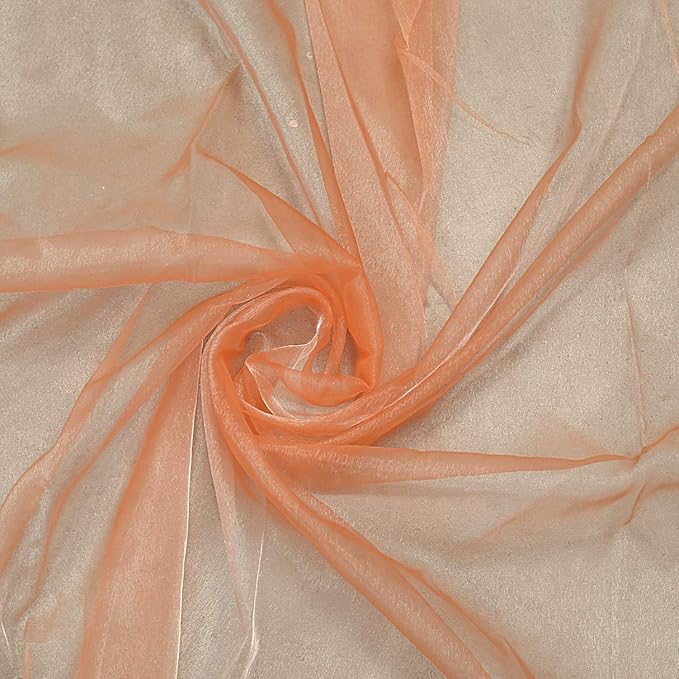 VDS Peach Organza Fabric, 60 Yards Continuous, 45” Wide, Wedding Party Decoration Iridescent Crystal Sheer Shiny Organza Tulle Bridal Dress DIY Crafts Costume Sewing Backdrop Arch Cloth