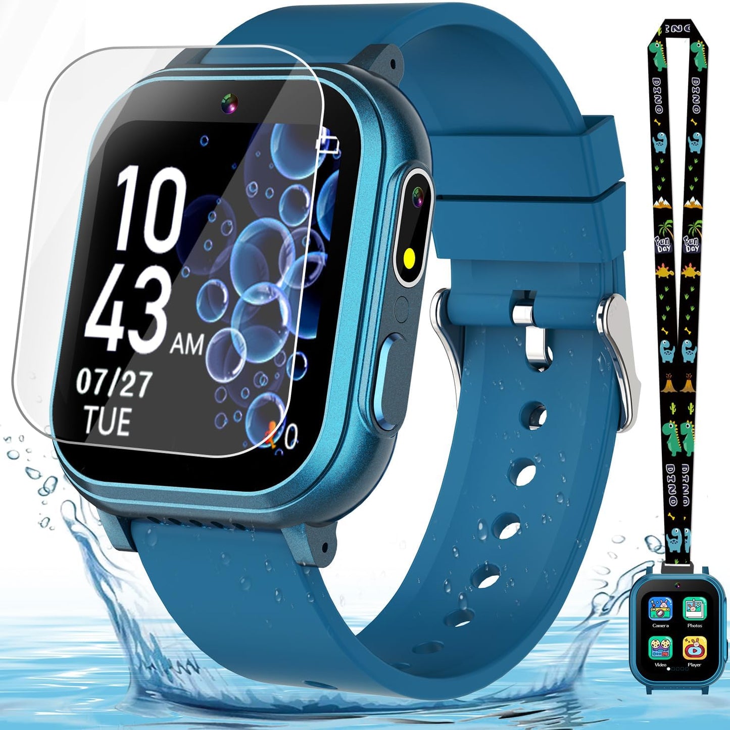 Waterproof Smart Watch for Kids Boys Age 5-12 with 32 Games, Dual Camera, Habit Tracking, Music Player, Video, HD Touchscreen Kids Smart Watch Birthday Gift Toy for 3-12 Year Old (Light Blue)