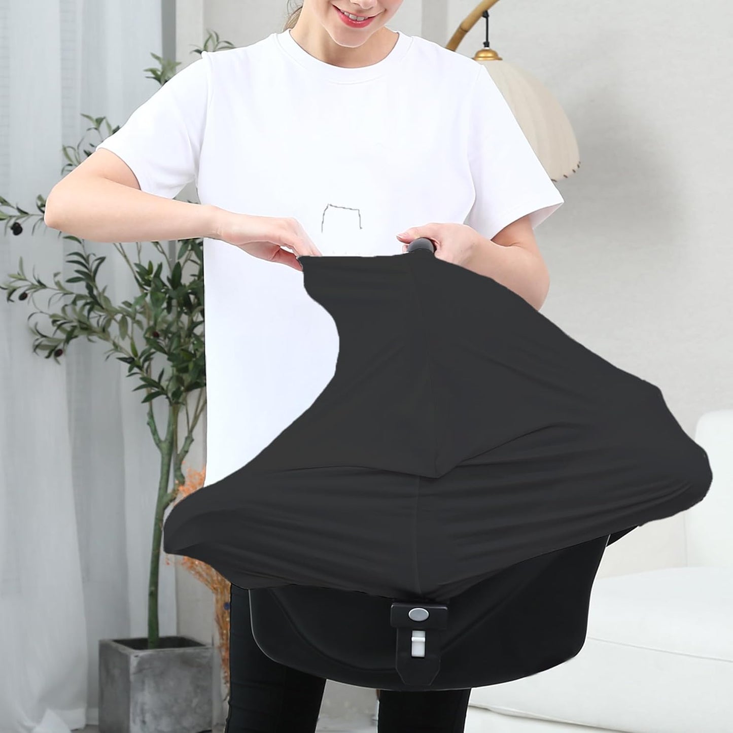 Carseat Covers for Baby Breastfeeding – Multi use Car Seat Canopy Cover, Infant Stroller Canopy Cover for Boy and Girls (Black Print)