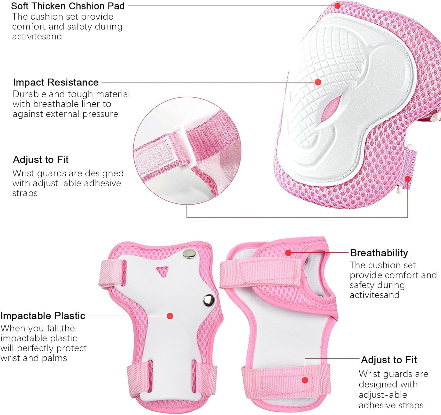 Adjustable Kids Bike Helmet with Knee Pads Elbow Pads Wrist Guards for Age 3-5-8-14+ Youth/Teens,Ventilation Multi-Sport Scooter Roller Skate Rollerblading Skateboarding Climbing Cycling