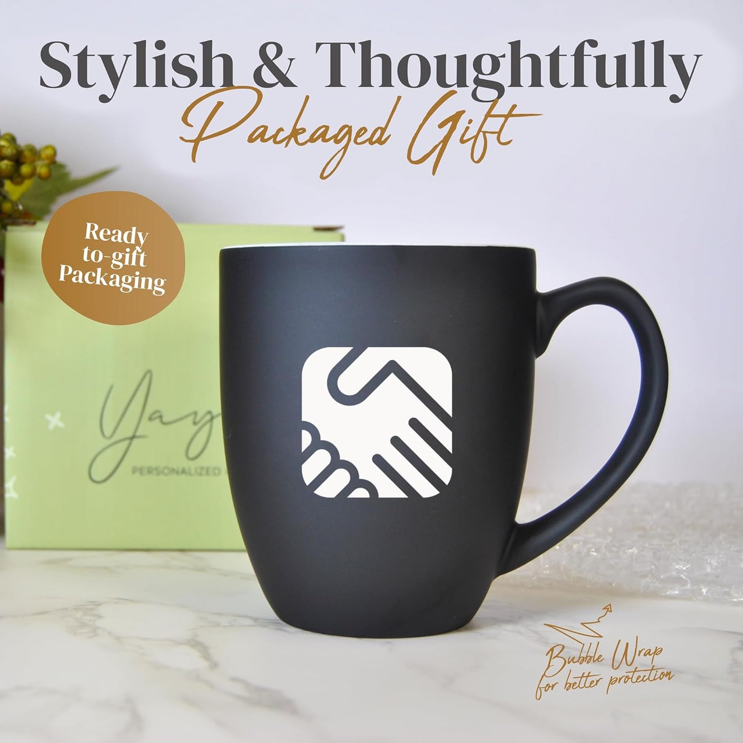 Personalized Coffee Mug Engraved with your Custom Logo - Customized Coffee Mugs, Hot Chocolate Mug, Birthday Gift, Retirement Gift (Engraved Custom Logo, Matte Black)