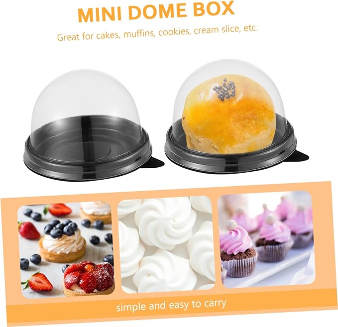 NUOBESTY Individual Cupcake Boxes 100pcs Round Plastic Transparent Dome Cupcake Boxes Egg-Yolk Puff Food Container Single Dome Boxes Baking Packing Box - Black