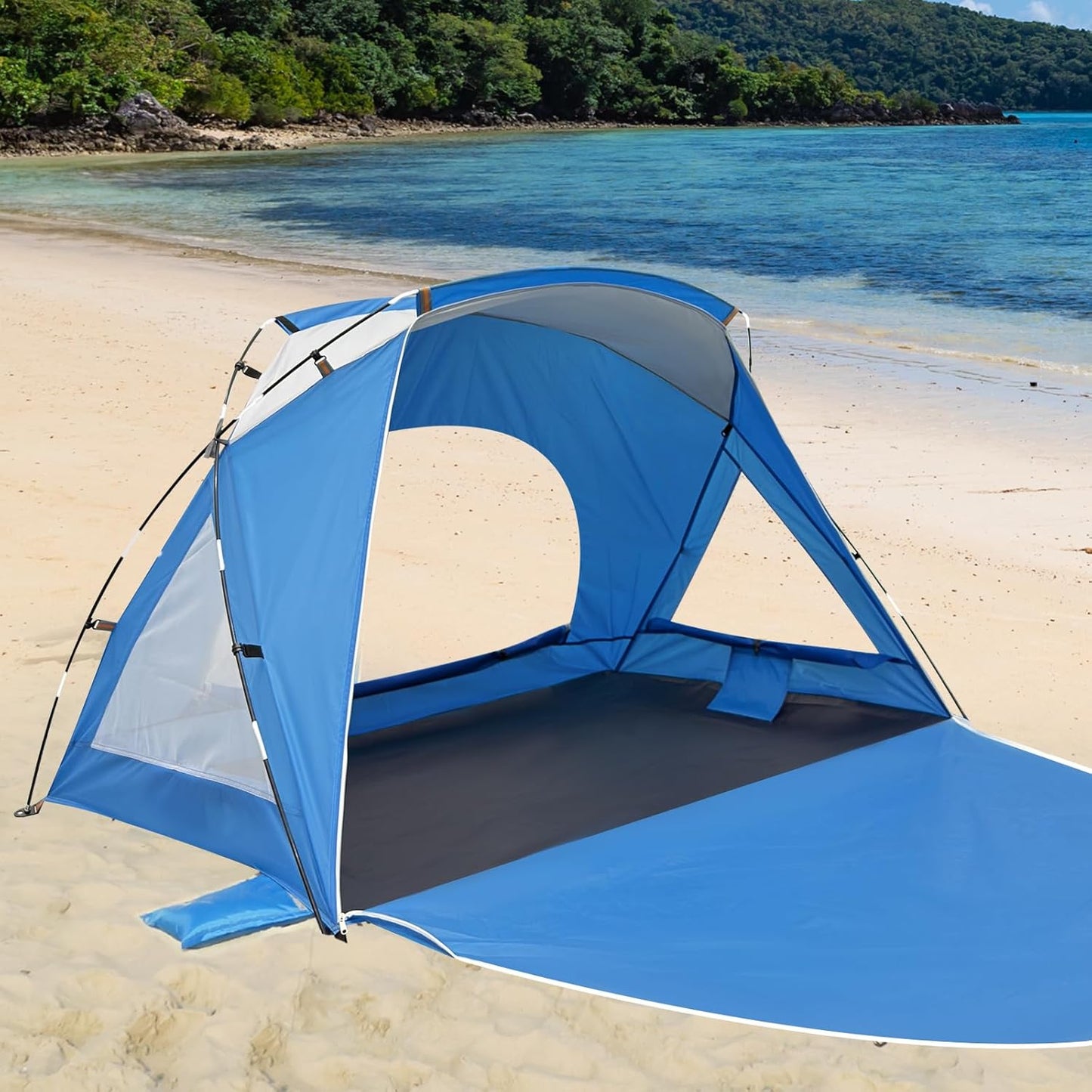 Beach Tent, Portable Sun Shelter for 2/3/4/6-8 Person with UPF 50+ UV Protection, Easy Setup Waterproof Beach Shade Canopy Cabana for Family Outdoor and Picnics, Fishing with Carrying Bag