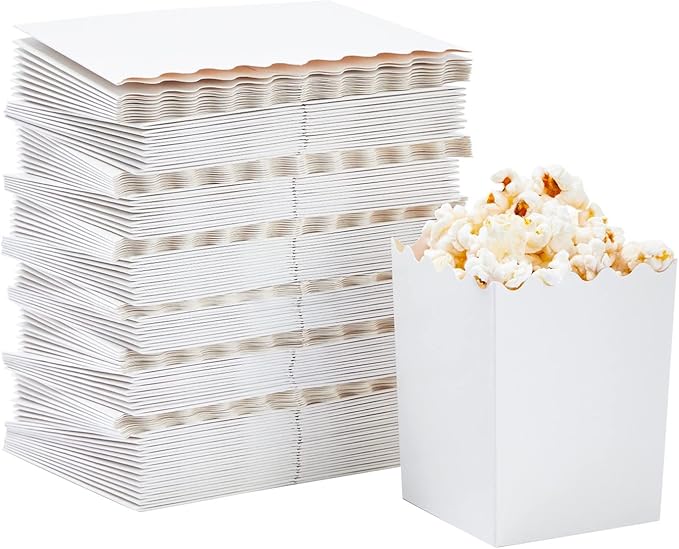 Juvale 100 Pack Mini Popcorn Boxes for Party, Bulk White Popcorn Containers for Movie Night Decorations (3 x 4 In) - Carnival Decor