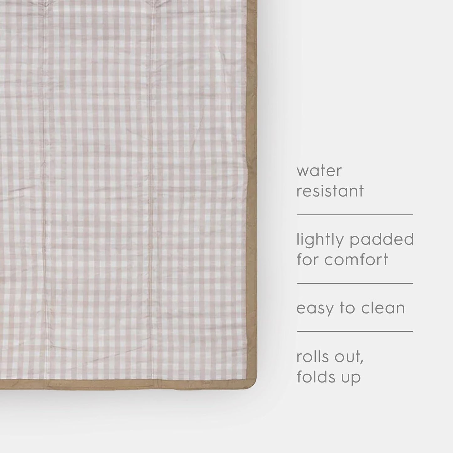 Little Unicorn 5'x7' Outdoor Family Picnic & Beach Blanket | Durable & Water-Resistant Fabric | Compact Fold & Easily Wipes Clean | Zipper Pocket (Beige Buffalo Check)