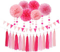 Rose Hot Pink Party Decorations - 23pcs Girl Birthday Baby Shower Tissue Pom Poms Streamers, Bachelorette Bridal Wedding Engagement Supplies Tassel Garland Banner, Favors Decor Ouruola