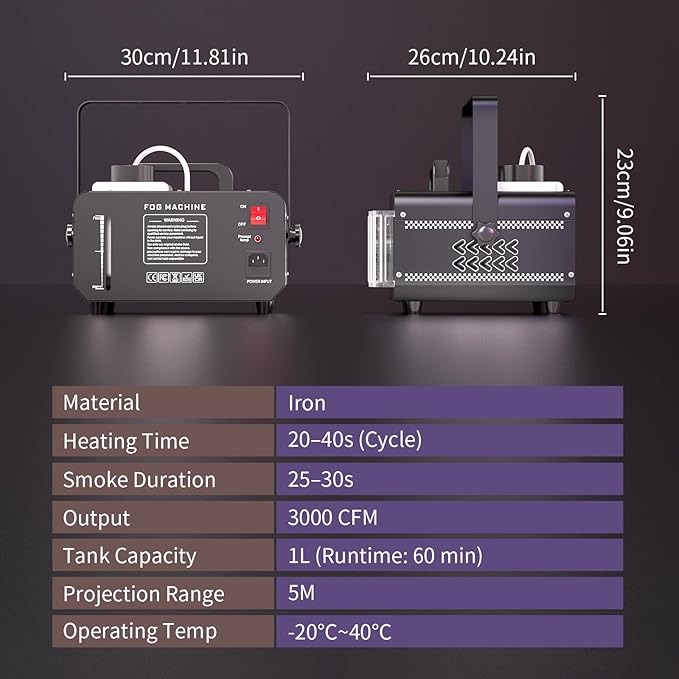 Fog Machine with RGBW LED Lights, 1200W Professional Smoke Machine, 1L Tank, 3000CFM Output, 14 Colors for DJ Party Stage Wedding Halloween 4PACK