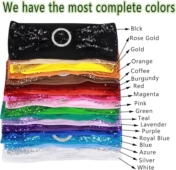 50 Pcs Sequin Chair Sashes Stretch Chair Bands Spandex Polyester Bows for Party Hotel Wedding Banquets Decoration - Aqua