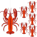 Jetec 6 Pcs Tissue Crab Lobster Honeycomb Centerpiece Hanging Crab Lobster Party Decorations Table Decor for Summer Sea Animal Beach Birthday Party Supplies(Lobster)
