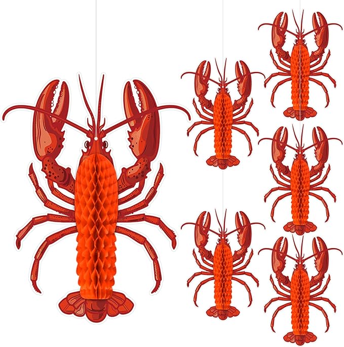 Jetec 6 Pcs Tissue Crab Lobster Honeycomb Centerpiece Hanging Crab Lobster Party Decorations Table Decor for Summer Sea Animal Beach Birthday Party Supplies(Lobster)