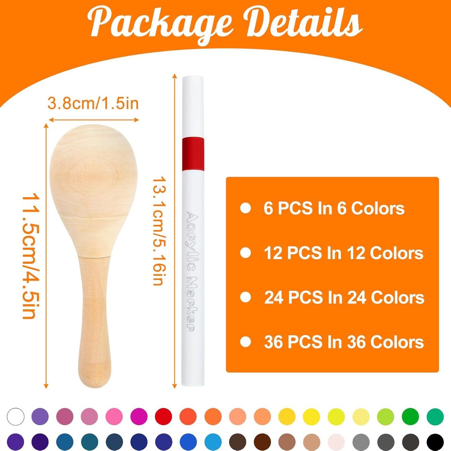 NEBURORA 6Pcs DIY Mini Unfinished Wooden Maracas with 6Pcs Multicolor Pens Fiesta Mexican Maracas Favors Cinco De Mayo Party Supplies Decorations