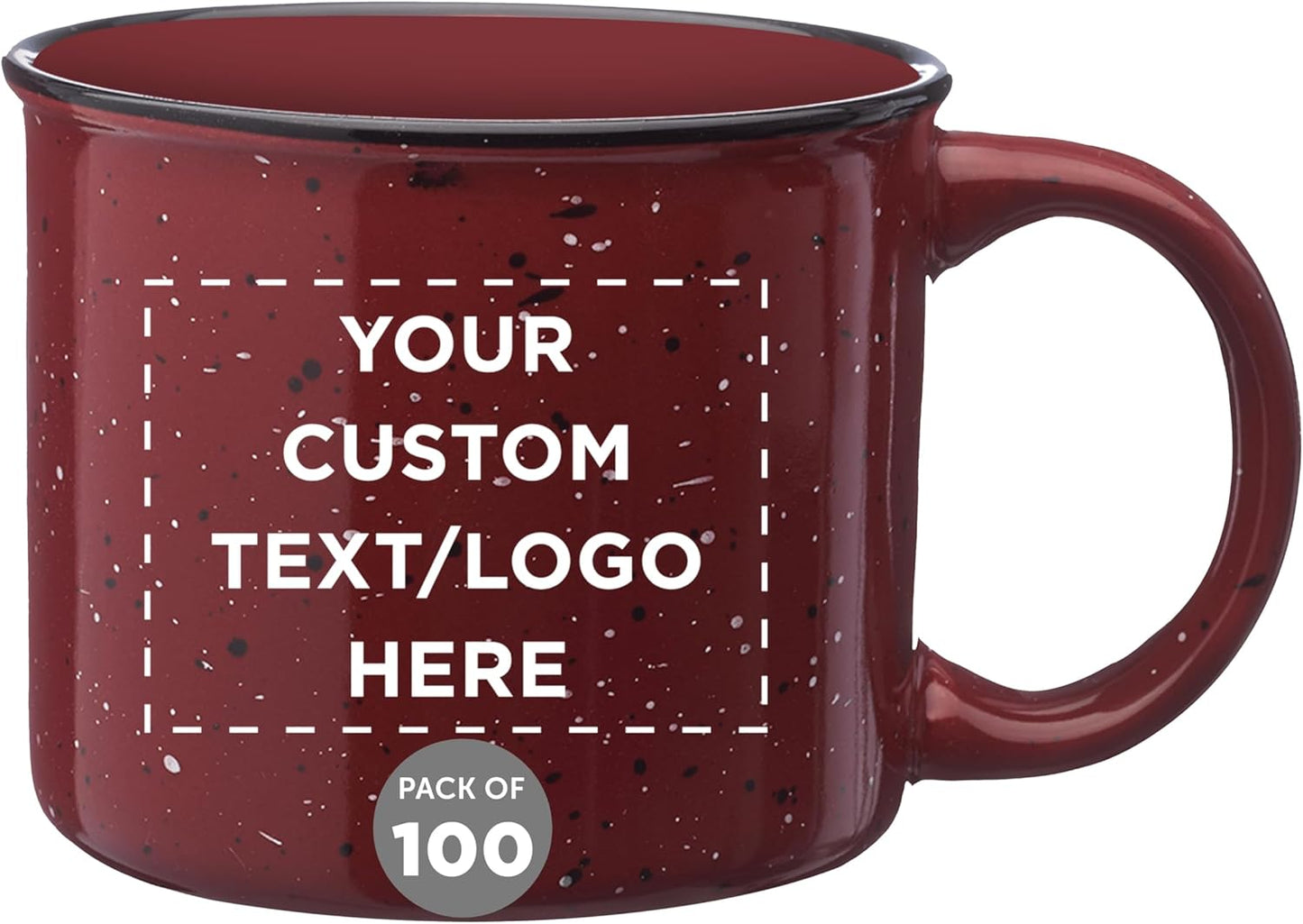 DISCOUNT PROMOS Custom Ceramic Campfire Coffee Mugs 13 oz. Set of 100, Personalized Bulk Pack - Perfect for Tea, Espresso, Cappuccino, Hot Cocoa - Maroon