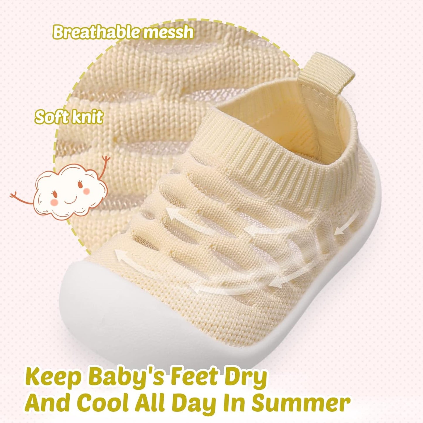 Baby First-Walking Shoes 1-4 Years Kid Shoes Trainers Toddler Infant Boys Girls Soft Sole Non Slip Cotton Canvas Mesh Breathable Lightweight TPR Material Slip-on Sneakers Outdoor