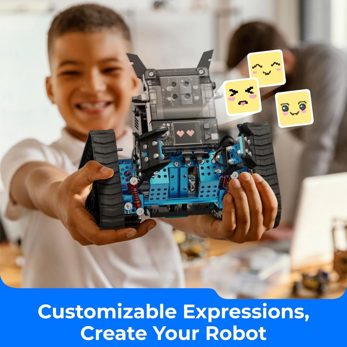 Makeblock mBot2 Rover Emo Robot Programming for Kids, Interactive Robotics Kit Learning and Outdoor Play, Remote Control Coding for Kids 8-12 and up, STEM Educational Building Toys Gifts