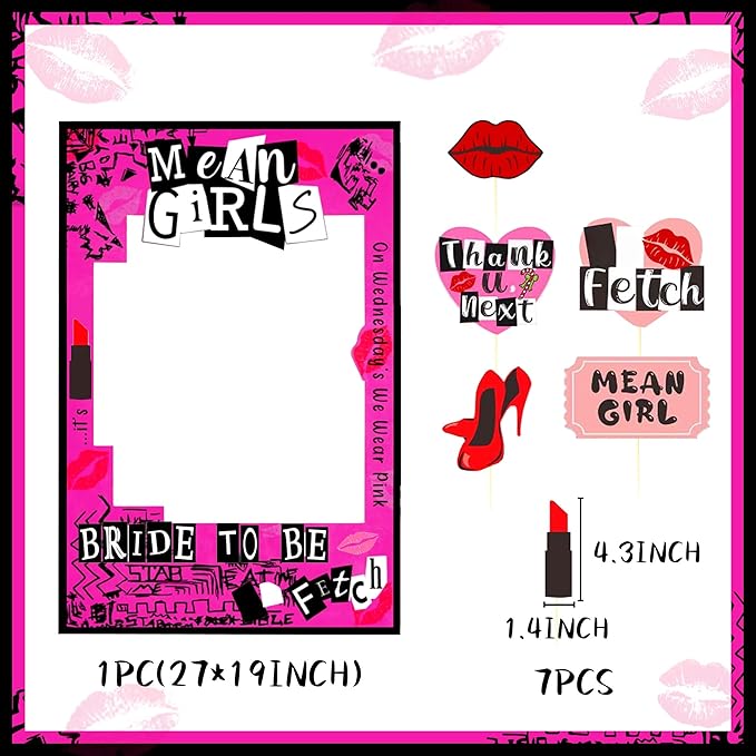 LaVenty Mean Girls Bachelorette Party Photo Booth Props Frame Bachelorette Party Supplies Mean Girls Party Decoration Y2k Party Decorations Bride to Be Photo Booth Props, Red 1