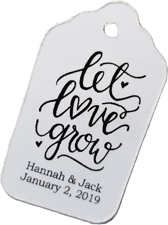 Let Love Grow Personalized CardStock Favor Tag Sets of 25 Tags (Small 2" x 1 1/8") Wedding Shower Baby