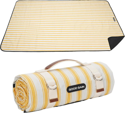 G GOOD GAIN Picnic Blankets Waterproof - Extra Large Outdoor Blanket Sand Free Foldable with Carry Strap for Beach, Camping, Park Grass, Hiking, Travel, Concerts, Indoor(Bumblebee)
