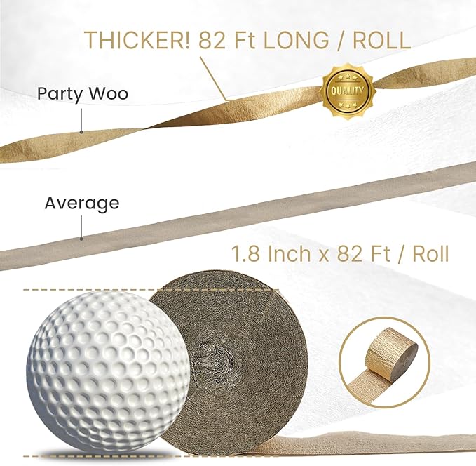 PartyWoo Black Gold Silver Crepe Paper Streamers 4 Rolls 328 ft Pack of Black Metallic Silver Gold Crepe Paper for Graduation New Year Birthday Party Decorations (1.8 Inch x 82 Ft/Roll)