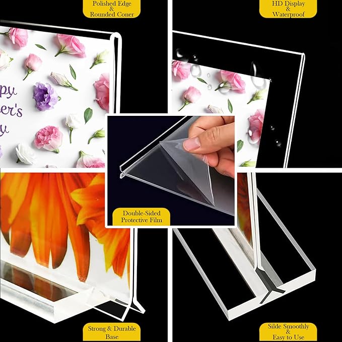Acrylic Sign Holder 11 x 8.5 inches 6 Pack Horizontal Desktop Display Stand, Sign Holder, Suitable for Restaurants, Promotions, Photo Frames, Events, Meetings Acrylic Display Holder