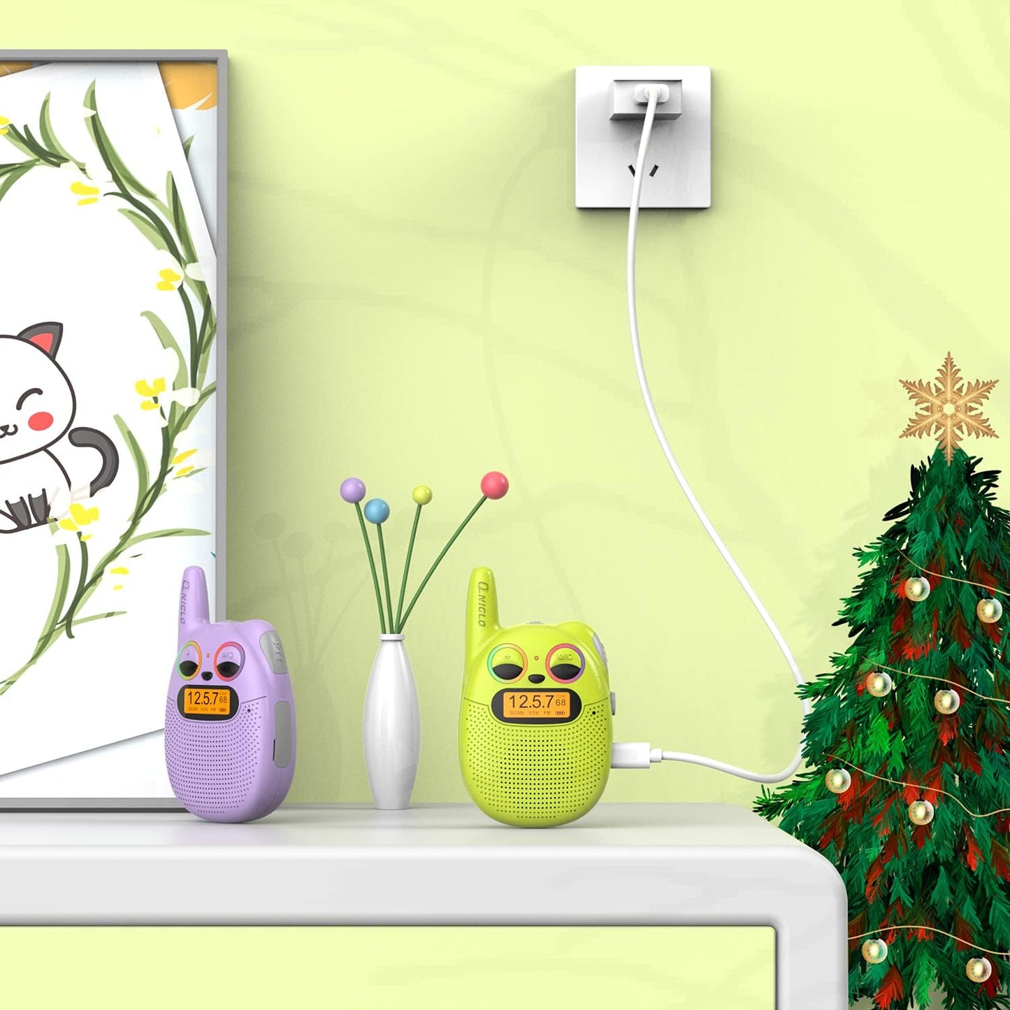 Qniglo Walkie Talkies for Kids Rechargeable 3 Pack, Christmas Birthday Gifts for Girls Age 3-12, Kid Walkie Talkie with FM Radio, Outdoor Camping Games, Spy Toys for 4 6 7 8 9 Year Old Boys Toddler