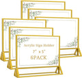 Clear Acrylic Sign Holder 7x 5 Horizontal Double Sided Gold Frame Flyer Holder for Wedding Table Number Menu Holder (6pcs)