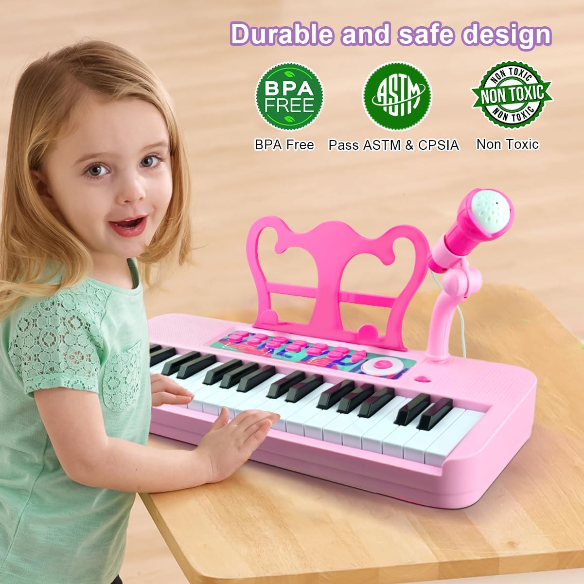 Kids Piano Keyboard Toy for Girls - 37 Keys Pink Toddler Piano with Microphone and Two Speakers, Electronics Musical Instrument,Christmas Birthday Gifts for Kids 3 4 5 6 7 8 Year Old Boys and Girls