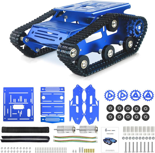 Tank Car Chassis with Motor, Shock Absorbing Robot Chassis Full-Metal Robotic Moving Platform Track Chassis for RaspberryPi Arduino DIY Maker Smart Robot Car Chassis Kit (Blue, With Encoder motor)