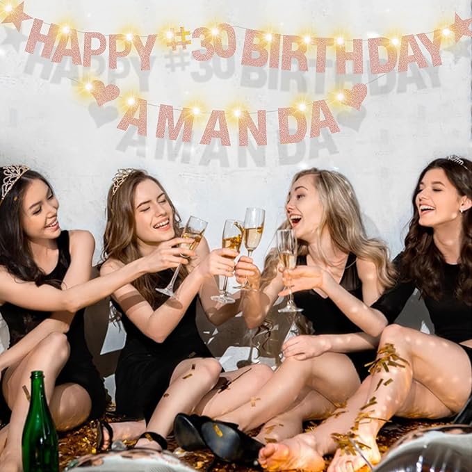 167Pcs DIY Glitter Customizable Banner Kit Custom Banner Happy Birthday Letters Happy New Year Personalized Banners Decor for Christmas Baby Shower Birthday Party Decoratation (Glitter Rose Gold)