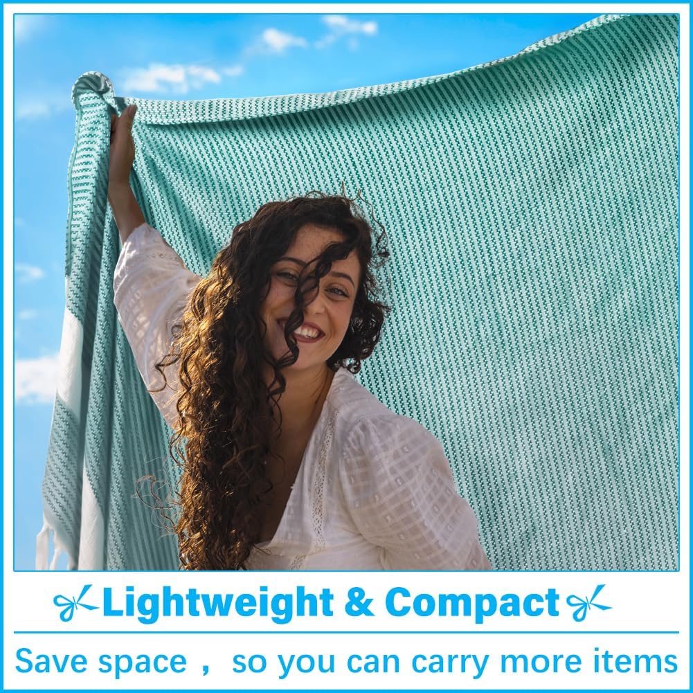 Oversized Turkish Beach Towel Blanket XXL Cotton Sandproof Towels Boho Woven Extra Large Big Sand Free Giant Throw Thick Blankets Huge Quilt XL Picnic Camping Necessities Cloud For Adult Gifts Teal