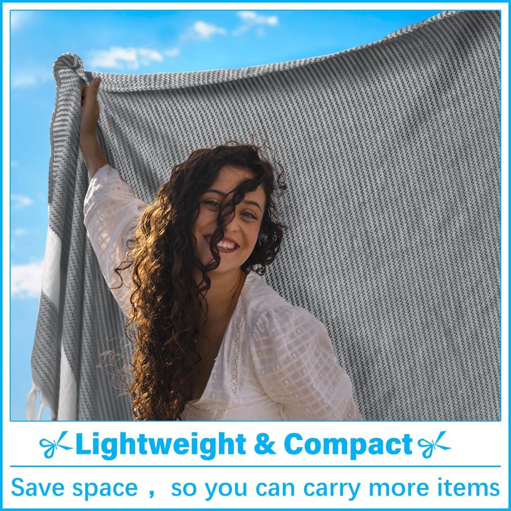 Oversized Turkish Beach Towel Blanket XXL Cotton Sandproof Towels Boho Woven Extra Large Big Sand Free Giant Throw Thick Blankets Huge Quilt XL Picnic Camping Necessities Cloud For Adult Gifts Black