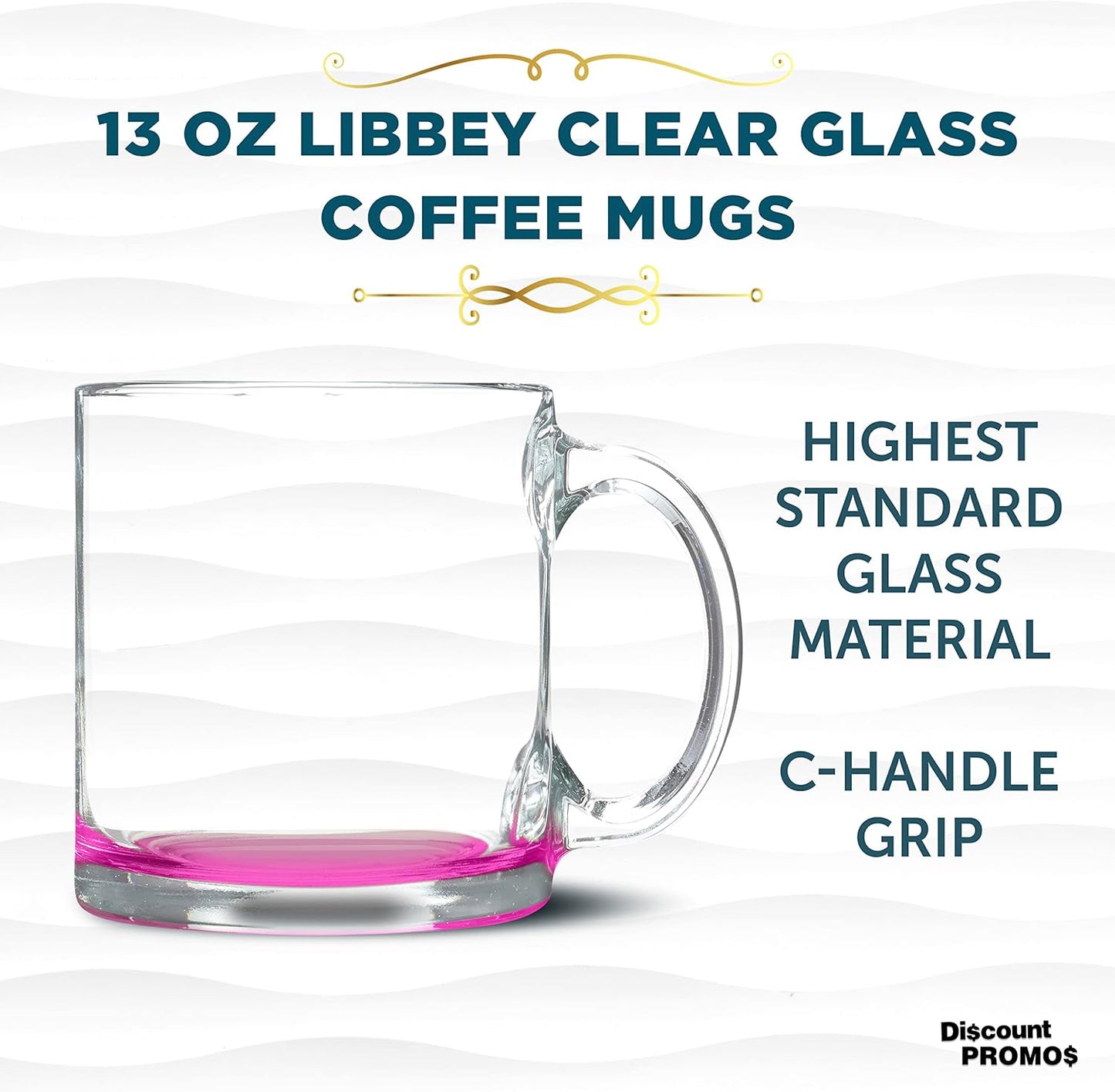 Libbey Clear Glass Coffee Mugs 13 oz. Set of 10, Bulk Pack - Perfect for Coffee, Tea, Espresso, Hot Cocoa, Other Beverages - Pink Bottom
