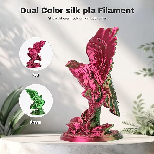 Silk PLA Filament 1.75mm Red Green Dual Color PLA 3D Printer Filament 2 in 1 Coextrusion 1KG Spool(2.2lbs) 3D Printing Filament Dimensional Accuracy +/- 0.03mm Fits for Most FDM 3D Printers