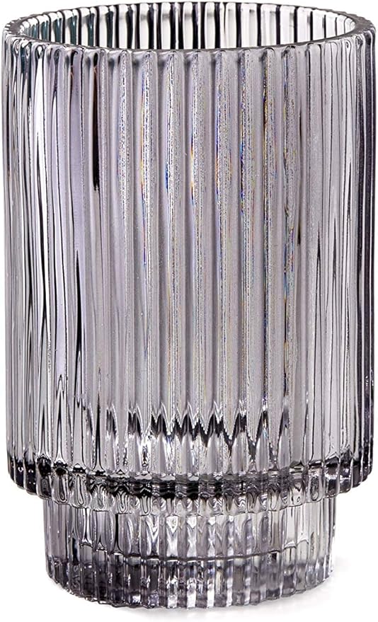 Serene Spaces Living Smoke Ribbed Glass Votive Holder, Perfect for Weddings and Home Décor, Measures 5" Tall and 3.25" Diameter