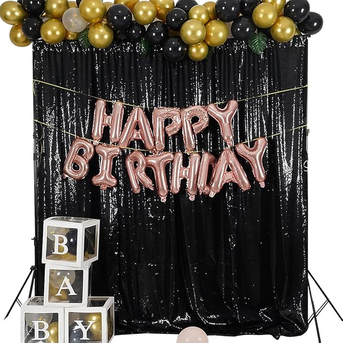 Juya Delight Black Sequin Backdrop, 4FTx6FT NO See-Through Photobooth Backdrop Curtains for Birthday, Party, Wedding Decoration