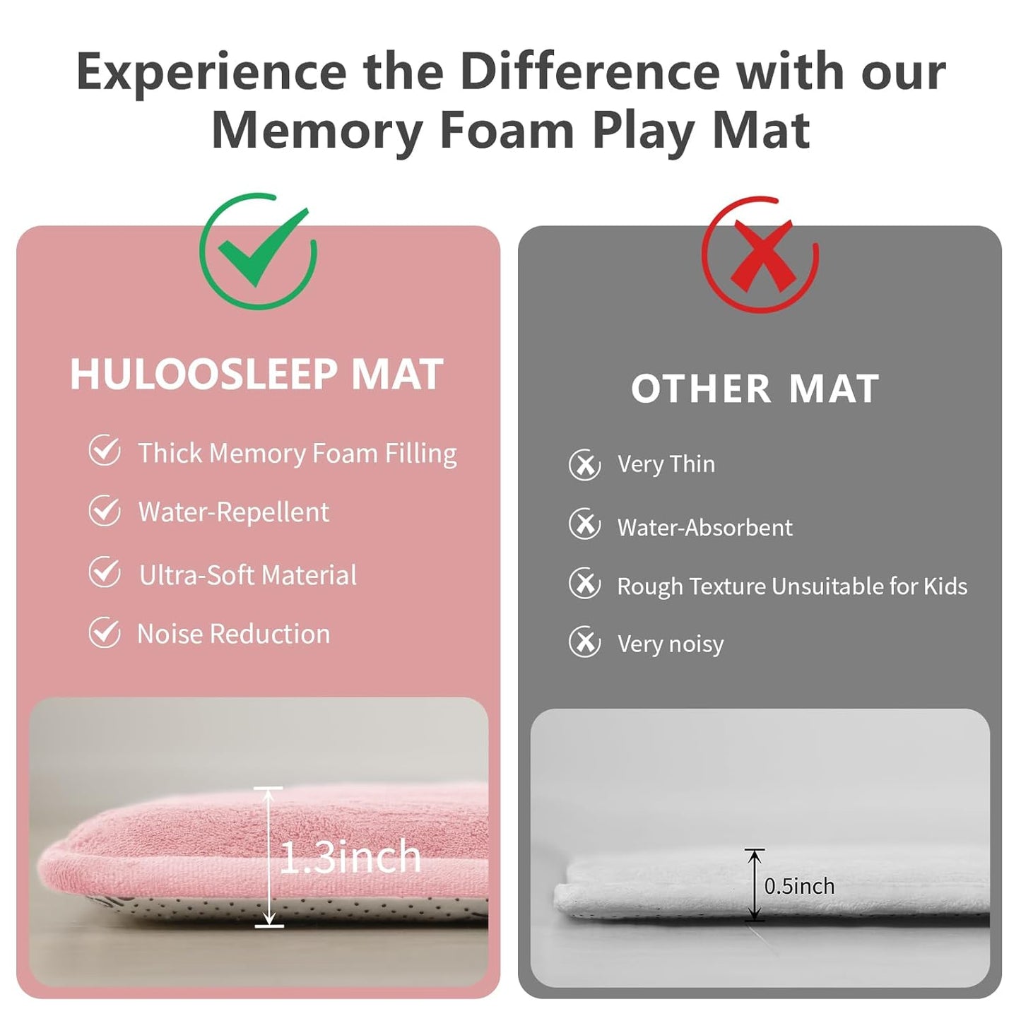 Baby Play Mat for Floor,1.3" Thick Elasti-Foam 50"×74" Playpen Mat for Tummy Time,Water Repellent Soft Coral Velvet for Toddler,Infant,Kids,Non-Slip Backing Safe for Crawling(Pink)