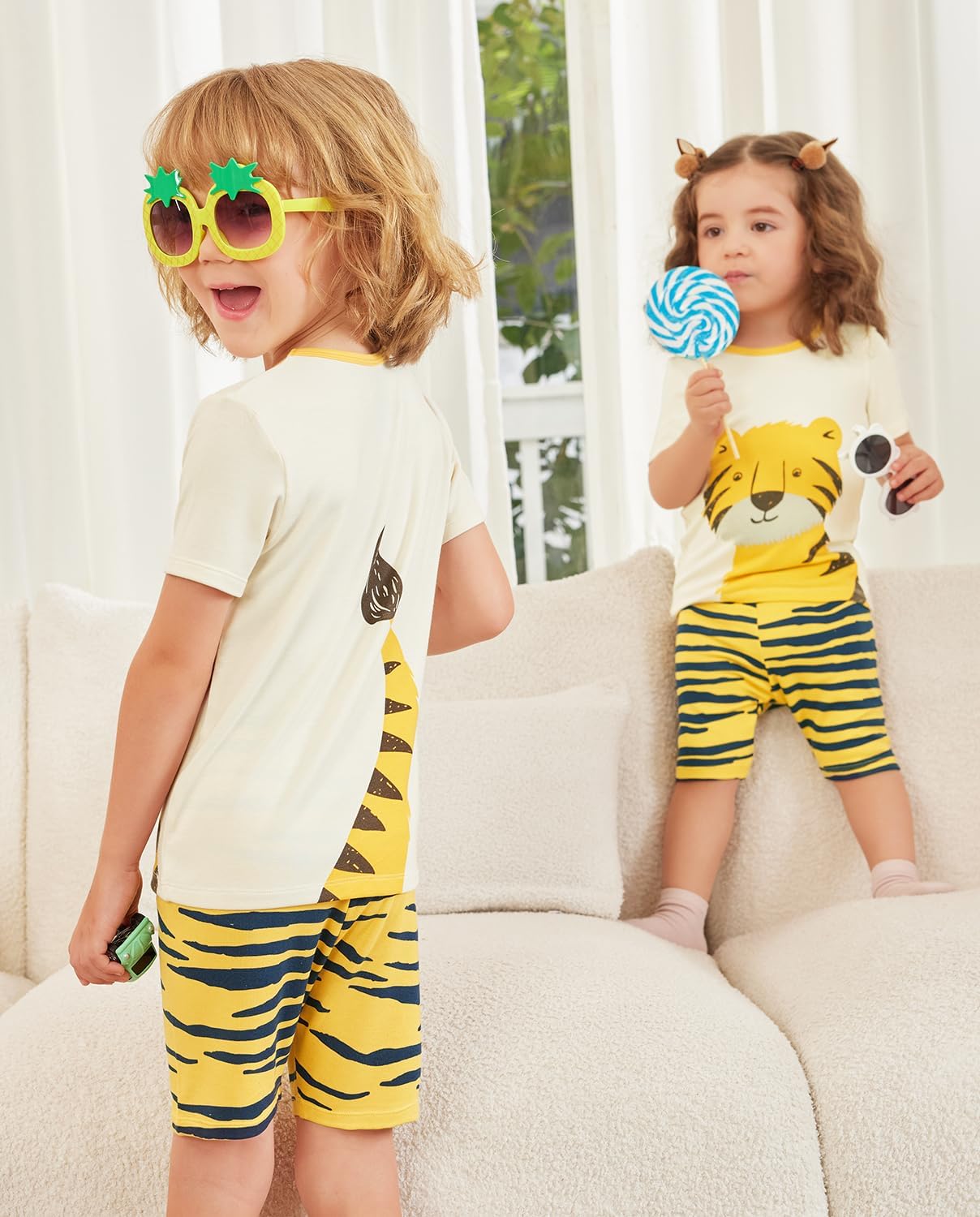 Bamboo Viscose Toddler Animal Pajamas Boys Girls Kids Cool Short Summer 12M-8Y Snug fit Pjs Set 2pcs