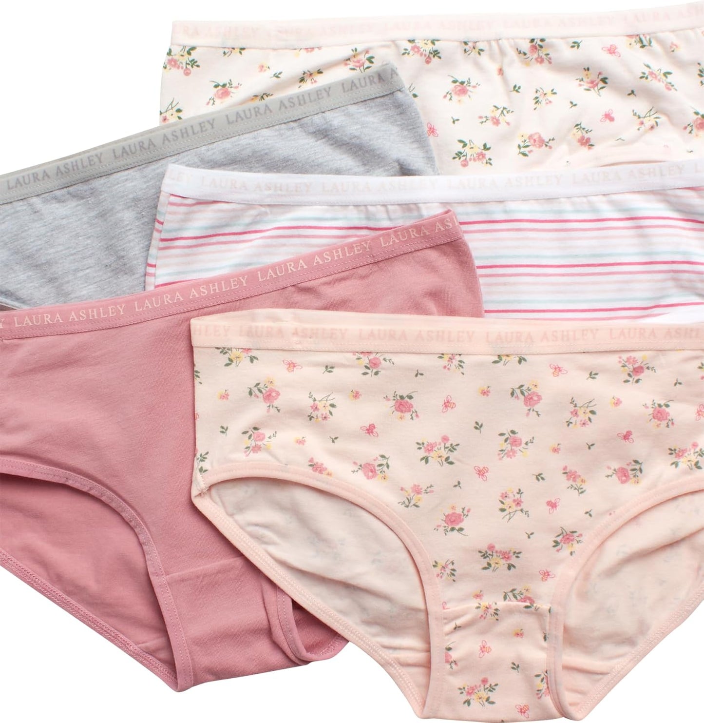 Laura Ashley Girls Underwear - 5 Pack Soft Stretch Breathable Panties for Girls - Lightweight Cotton Panties (Size: 4-12)