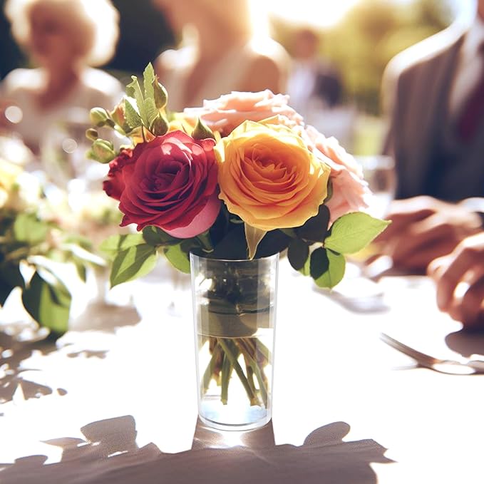 Amazing Abby - Viola Piccolo - Plastic Cylinder Vases (12-Piece Set), Acrylic Flower Vases for Wedding Centerpieces, Home Decorations, Office Ornaments, Shatter-Proof, 6" (H) (Not Glass)