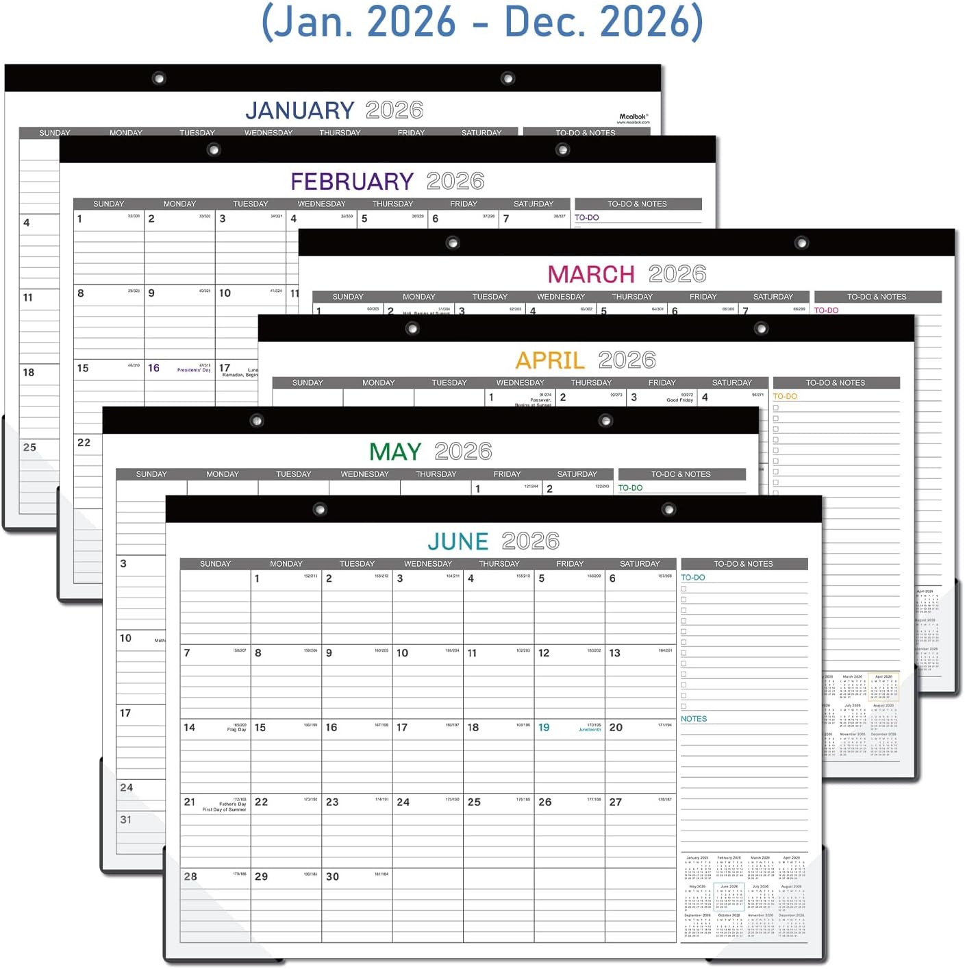2026 Desk Calendar - 17" x 12" Desk Calendar 2026, JAN 2026 - DEC 2026, 12 Months Calendar 2026, Desk Pad, Large Ruled Blocks, Premium Paper